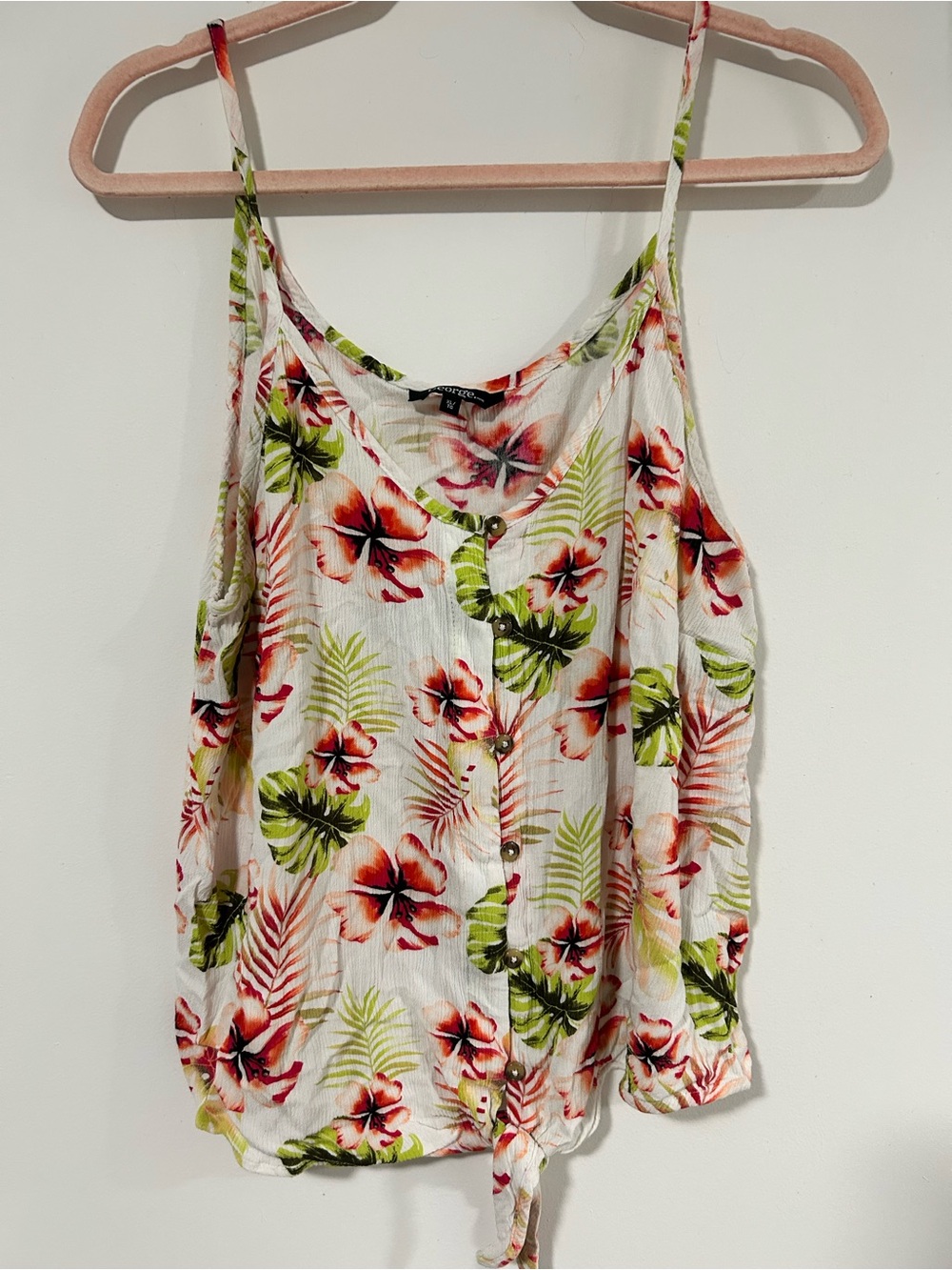 George White Floral Tie-Hem Tank Top